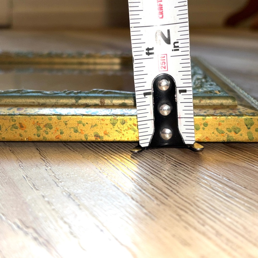 Vtg Ornate Square Wall Mirror Gold Verdigris Floral Scrollwork Frame 9.5in - Picture 10 of 16